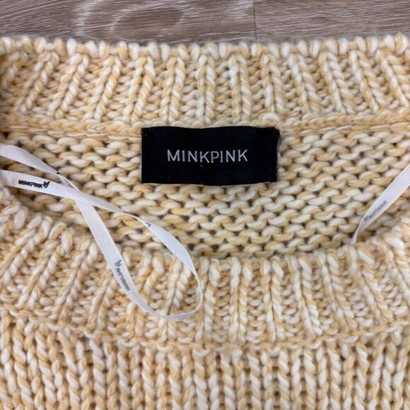 MINKPINK Rosalyn Fringing Jumper Yellow Oversized Chunky Knit PUllover sz M - Picture 9 of 13